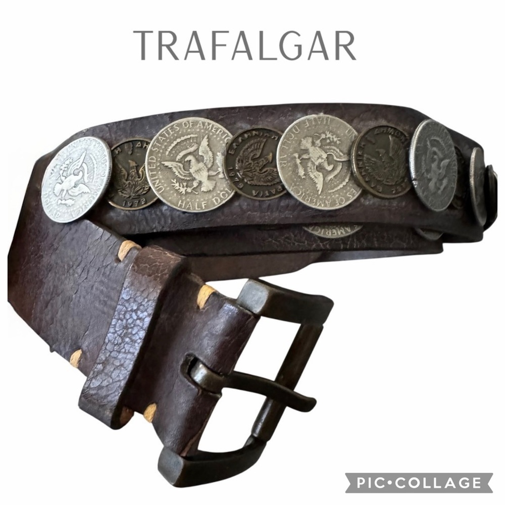 Trafalgar Italian Coin brown Leather men Belt size 48 vintage Y2K western